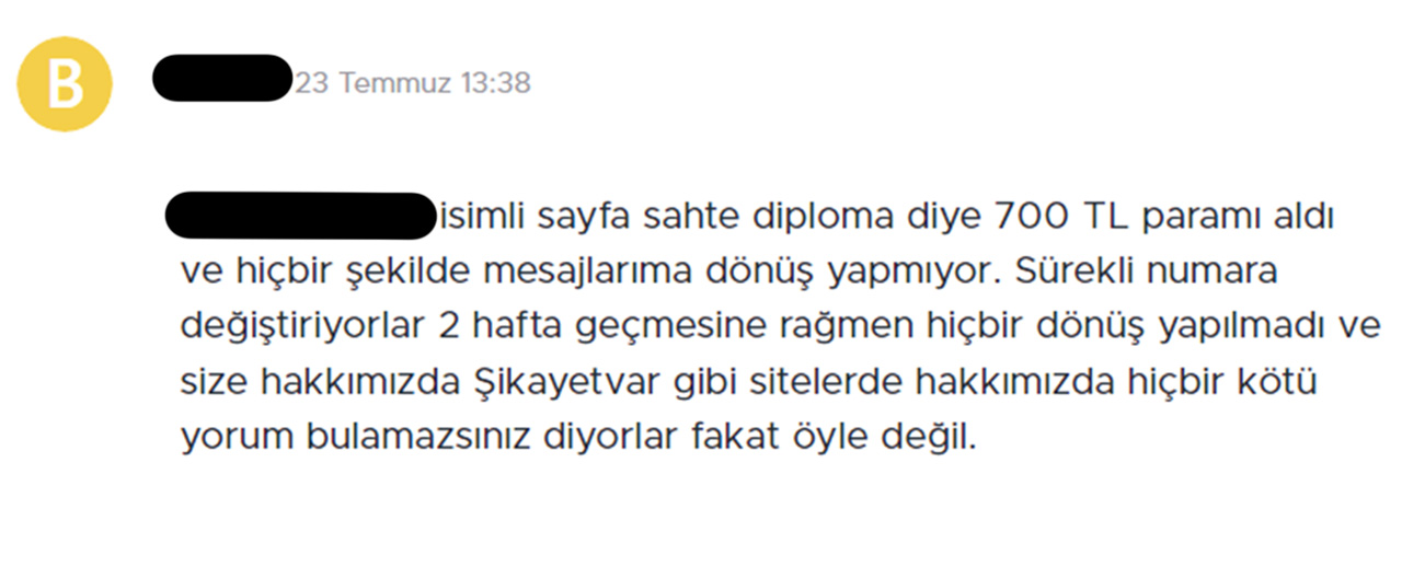 şikayetvar sahte diploma