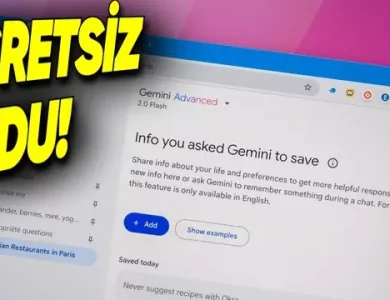 Gemini'ın Bilgi Kaydetme Özelliği Bedava Oldu!
